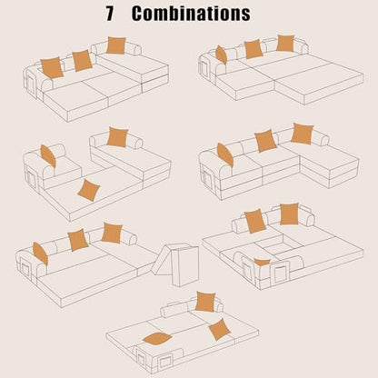 108" Modular Sectional Sofa, Futon Convertible Sofa Bed,Oversized Corduroy Boneless Couch for Living Room,Floor Loveseat Sleeper with Pull Out Bed,Free Combination,No Assembly Required (Green)