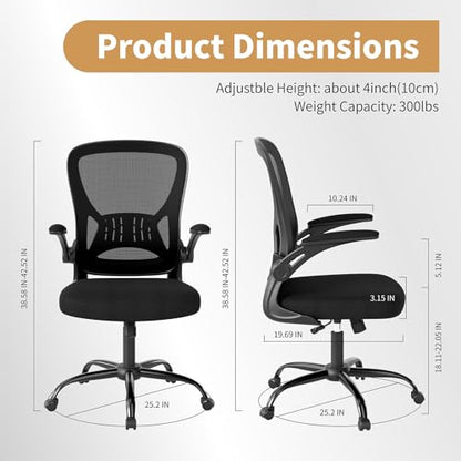 Adjustable Mesh Ergonomic Office Chair with Wheels, Black, view 3