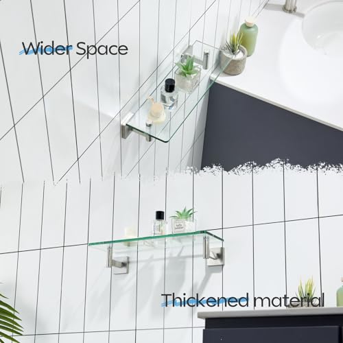 Floating Shelf Bathroom Wall Mount Shelves 16-Inch for Bedroom Living Room Kitchen Hanging Rack Brushed Stainless Steel 2 Pack B1105BR-L16-P2