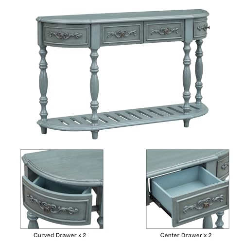 52'' Curved Half Moon Entryway Console Table with Storage, Antique Blue | Semicircular Accent Table, French Country, Solid Wood Legs, 4 Drawers, Open Shelf, Easy Assembly, for Living Room & Hallway