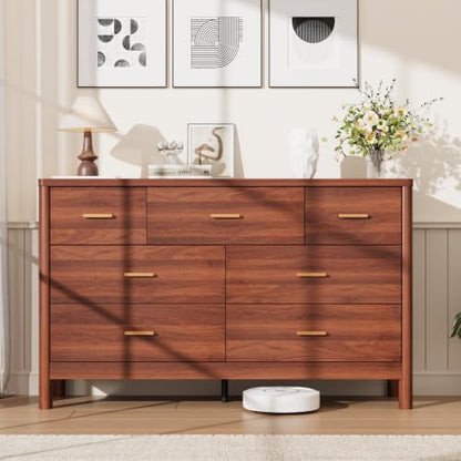 7 Drawer Dresser, Modern Wooden Storage Chest of Drawers, Walnut, view 4