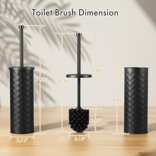 Toilet Bowl Brush and Holder Set 2 Pack with 4 Extra Brush Heads (Black), view 4