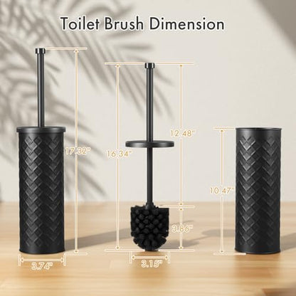 Toilet Bowl Brush and Holder Set 2 Pack with 4 Extra Brush Heads (Black), view 4