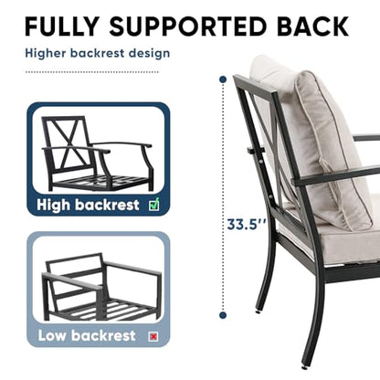 4 Piece Outdoor Patio Furniture Set, Oversized Metal Conversation Set with High Back & Deep Seating, Water-Repellent Cushions, Coffee Table for Porch, Deck, Backyard, Beige