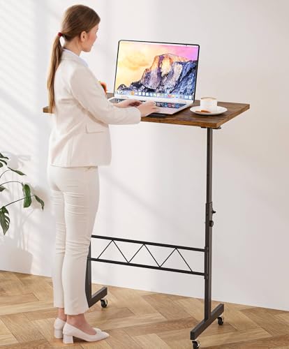 Standing Desk Adjustable Height & Tiltable Tabletop, Portable Stand Up Desk for Laptop, Mobile Folding Desk for Home Office Work and Walking Pad Treadmill, Height 30.7"-46.4", Brown