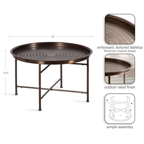 Mahdavi Modern Round Outdoor Coffee Table; 25 x 25 x 16; Bronze; Transitional Patio Coffee Table with Textured Top for Outdoor Furniture Decor