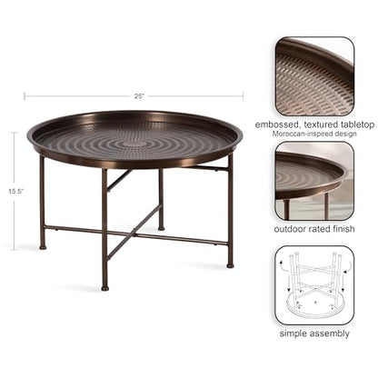 Mahdavi Modern Round Outdoor Coffee Table; 25 x 25 x 16; Bronze; Transitional Patio Coffee Table with Textured Top for Outdoor Furniture Decor