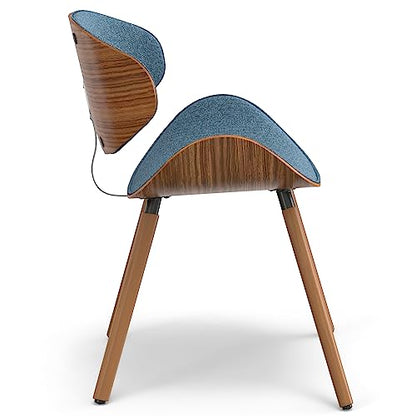 Marana Dining Chairs - Upholstered Bentwood Back and Linen-Style Fabric Kitchen Chair in Denim Blue, Mid-Century Modern Ergonomic Dining Room Seating with Contoured Seat and Beech Wood Legs