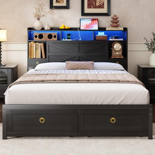 Queen Bed Frame with Storage Headboard, view 2