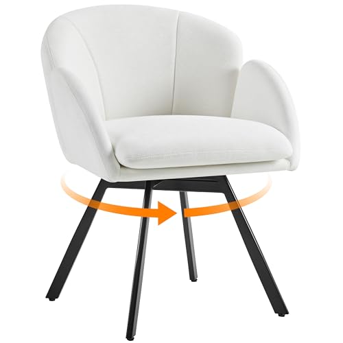 Yaheetech Swivel Accent Chair, Flower Chenille Armchair, Vanity Chair Side Chair with 360-Degree Swivel Base and Seat Cushion for Living Room/Bedroom/Home Office/Makeup, White