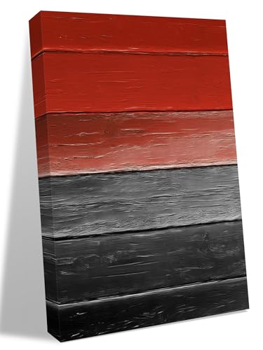 NuYeBiofx Farmhouse Red Black Gradient Wooden Canvas Wall Art Prints,48"x32" Framed Picture Artwork Rustic Ombre Wood Plank Printed Canvas Oil Painting for Living Room Bedroom Office,Ready to Hang