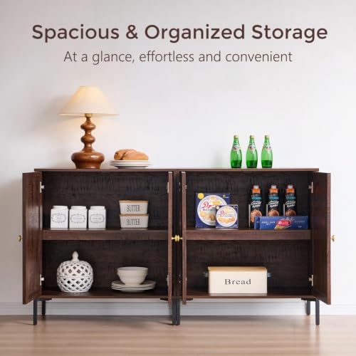 92.63" W Modern Arched Sideboard Buffet Cabinet with Storage, Brown, view 4