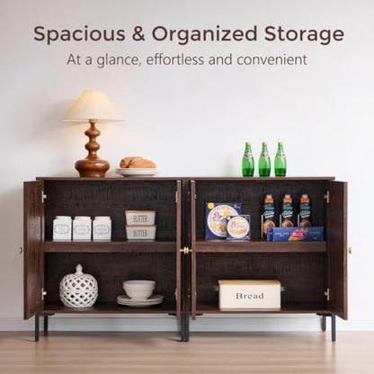 92.63" W Modern Arched Sideboard Buffet Cabinet with Storage, Brown, view 4