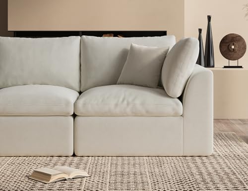 Oversized Cloud Couches for Living Room, Convertible Sectional Couch with Ottoman, 7 Seater Large Modular Sectional Sofa, Warm White