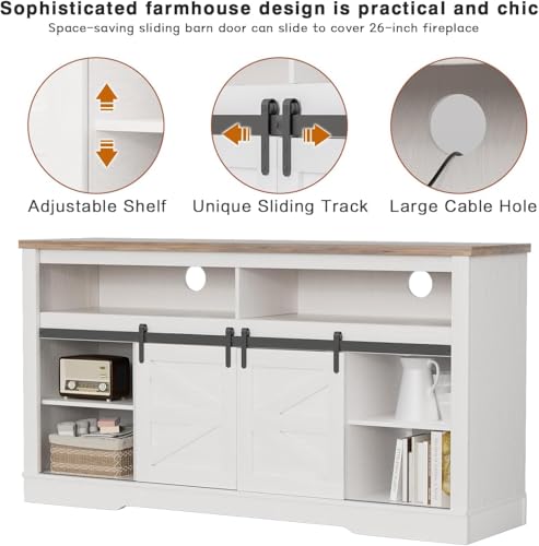 Farmhouse Fireplace TV Stand for TVs up to 65+ Inch, Rustic White, view 5