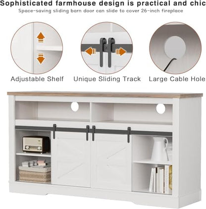 Farmhouse Fireplace TV Stand for TVs up to 65+ Inch, Rustic White, view 5