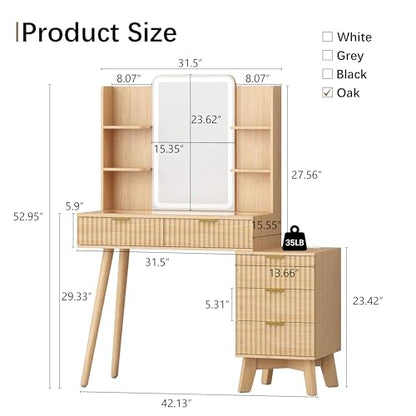 Fluted Makeup Vanity Desk with Mirror and Lights, view 3