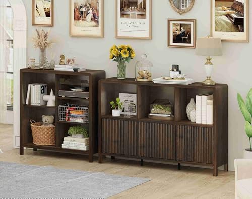5 Cube Bookshelf, Wood Bookcase with 3 Adjustable Shelves, Farmhouse Cube Storage Organizer Shelf for Small Space Bedroom Living Room (Dark Walnut)