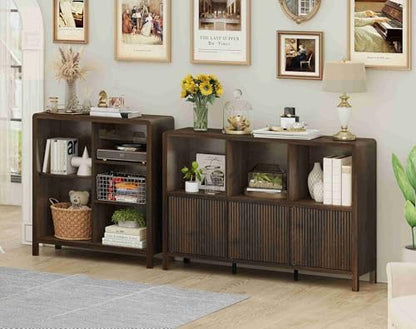 5 Cube Bookshelf, Wood Bookcase with 3 Adjustable Shelves, Farmhouse Cube Storage Organizer Shelf for Small Space Bedroom Living Room (Dark Walnut)