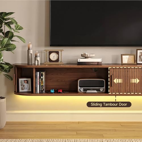 71" Floating TV Stand with Power Outlet for TVs up to 80", Walnut, view 5