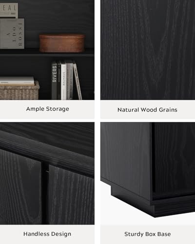 Buffet Storage Cabinet, Sideboard Accent Cabinet with Adjustable Shelves and Handless Design, Modern Credenza, Console Table for Living Room, Black