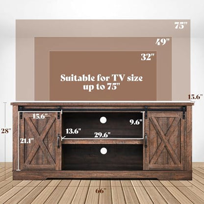 2 Piece Living Room Furniture Set, 84" Pull Out Sleeper Sofa with Storage Chaise, and 66" Farmhouse TV Stand for TVs up to 75"-Brown