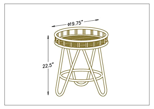 Rattan Side Table with Wicker Tray Top 20x23'', Boho Hand-Woven End Table, Small Round End Table with Hairpin Legs, Coffee Table Set for Living Room, Bedroom (Handcraft)