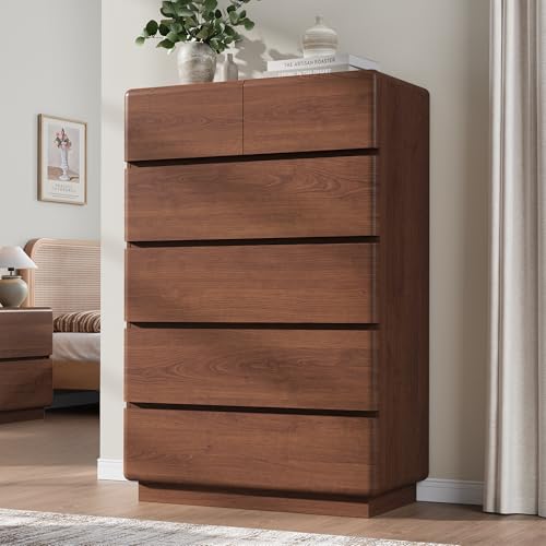 Walnut 6 Drawer Dresser for Bedroom, 48" Tall Chest of Drawers, view 2