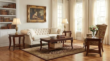 Set of 2 Solid Wood End Table for Living Room, 2-Tier Square Cherry Wood Nightstand, Mid Century Queen Anne Style Antique Side Table, 19.7" D x 19.7" W x 23.8" H, Cherry Walnut CJZ-A1168-WD