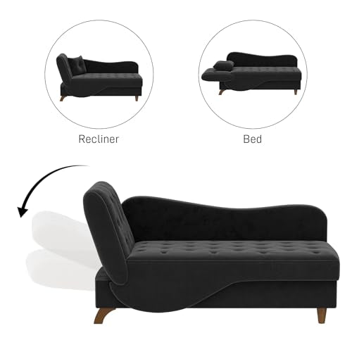 Indoor Velvet Chaise Lounge Chair with Storage for Living Room, Black, view 6