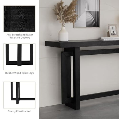 59.05-Inch Long Behind Couch Sofa Table for Living Room, Farmhouse Console Table with Storage, Narrow Accent Entryway Tables for Hallway Entrance Foyer (Black)