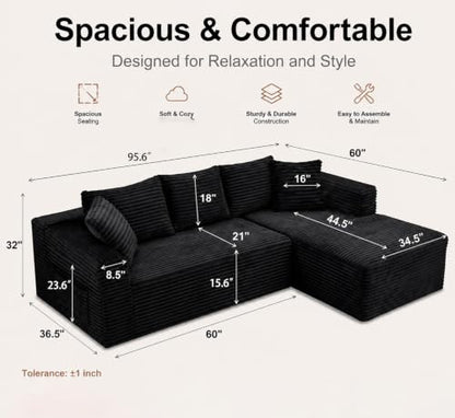 96" Cloud Boneless Sectional Couches with Chaise for Living Room