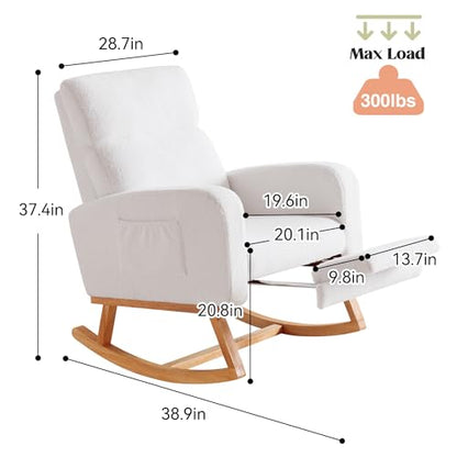 Rocking Chair Nursery with Foot Rest, Nursing Rocking Chairs for Mom Nursery, Teddy Rocker Glider with High Backrest for Living Room, Bedroom, White