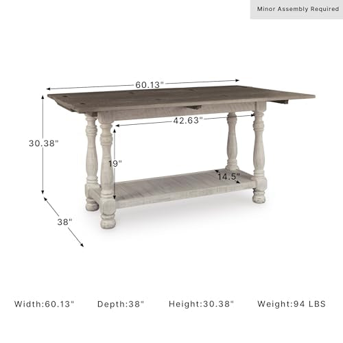 Signature Design by Ashley Havalance Farmhouse Sofa Table, Flip Top Design for Additional Dining Space and Fixed Lower Shelf, Gray & White with Weathered Finish