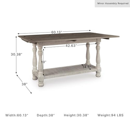 Signature Design by Ashley Havalance Farmhouse Sofa Table, Flip Top Design for Additional Dining Space and Fixed Lower Shelf, Gray & White with Weathered Finish