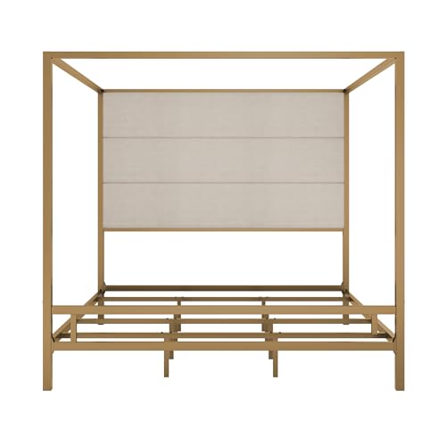 LUMISOL Gold Canopy Bed Frame King, view 6