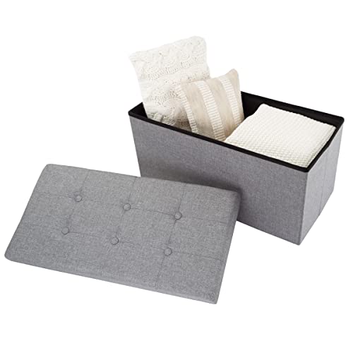 Folding Storage Ottoman - 30-Inch Tufted Footrest, Linen Chest, or Bench with Removable Bin for Living Room, Bedroom, or Dorm (Light Gray)