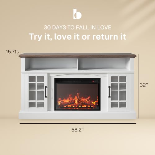 Astorga 58" TV Stand with 23" Electric Fireplace - White, view 3