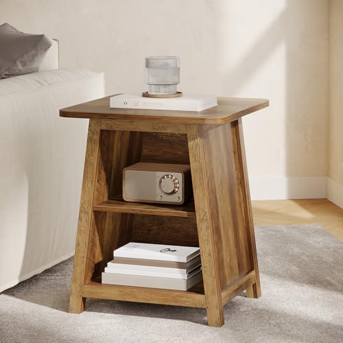Tribesigns Farmhouse 3-Tier Bedside Table with Storage Shelves, 21.65" Wood Finish Nightstands for Bedroom, Rustic Style End Table for Small Spaces, Easy to Assemble (1)