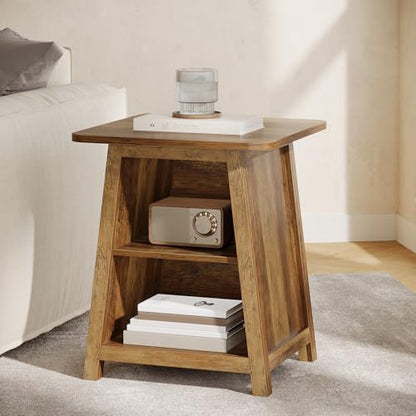 Tribesigns Farmhouse 3-Tier Bedside Table with Storage Shelves, 21.65" Wood Finish Nightstands for Bedroom, Rustic Style End Table for Small Spaces, Easy to Assemble (1)