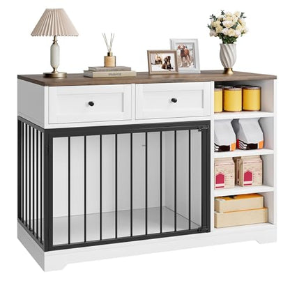 Wooden Dog Crate Furniture, Indoor Dog Kennel TV Stand with Storage, White, view 8