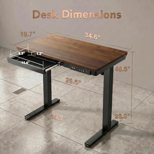35 X 20 Inch Standing Desk with Drawers, Electric Adjustable Height Desk, Quick Install One-Piece Tabletop with USB Charging Ports, Sit to Stand Up Desk for Home Office, Black Walnut