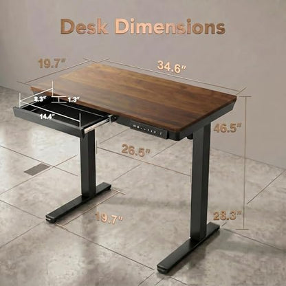 35 X 20 Inch Standing Desk with Drawers, Electric Adjustable Height Desk, Quick Install One-Piece Tabletop with USB Charging Ports, Sit to Stand Up Desk for Home Office, Black Walnut