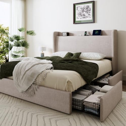 Queen Size Storage Bed Frame with 4 Oversized Drawers, view 3