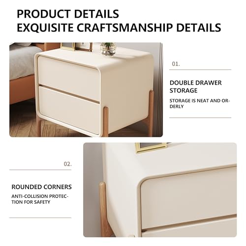 Minimalist Nightstand with Drawers & Tall Legs, Modern Solid Wood Night Stand with Nappa Leather, Storage Bedside Table for Bedrooms, Dorm, Rental, Apartment, New Home(Green,19.7in)