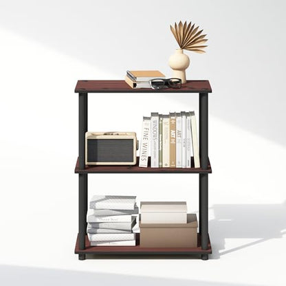 Turn-N-Tube Book Shelf, 3-Tier Bookshelf, Bookcase with Multipurpose Compact Display Rack, 11.6 x 23.6 x 29.6, for Living Room, Bedroom, Home Office, Dark Cherry