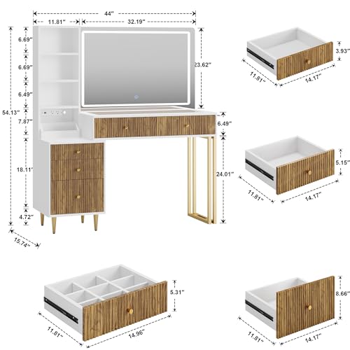 Fluted Vanity Desk with 32'' HD Mirror and Lights, view 3