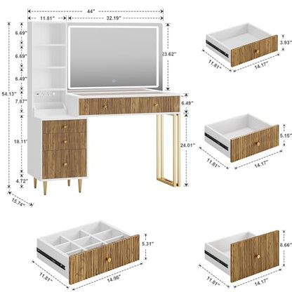 Fluted Vanity Desk with 32'' HD Mirror and Lights, view 3