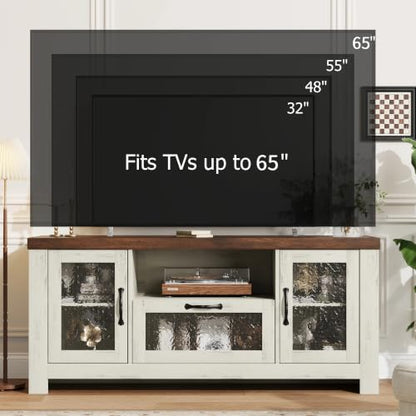 TV Stand for 65 Inch TV for Living Room, White & Brown, view 5