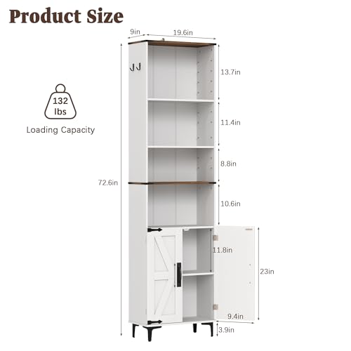 Farmhouse Bookshelf with Storage, 72in Tall Bookcase with Barn Door, view 3